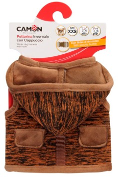 Camon Камон Шлейка для собак, с капюшоном зимняя, коричневая, S