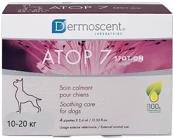 DERMOSCENT АТОП7 Спот-он Успокаивающие капли при атопии и аллергии кожи для собак 10-20 кг, 4пип*1,20 мл