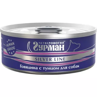 chetveronogij-gurman-silver-line-vlazhnyj-korm-dlya-sobak-s-govyadinoj-i-tuncom-v-zhele-v-konservah-100-g