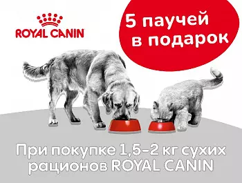 Подарок! 5 паучей Royal Canin за покупку сухих рационов 1,5-2 кг Подарок! 5 паучей Royal Canin за покупку сухих рационов 1,5-2 кг