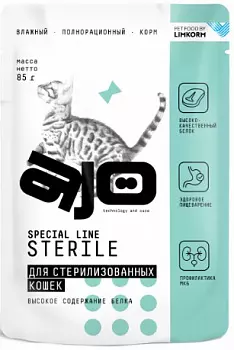 AJO Cat Sterile Пауч для активных стерилизованных кошек, Кусочки в соусе, 85 гр