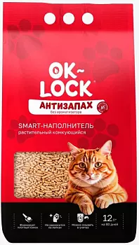 Ok-Lock Антизапах Наполнитель растительный, комкующийся, Без запаха, 12 л
