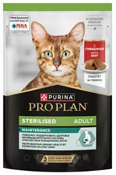 Pro Plan® Пауч для стерилизованных кошек, паштет, Говядина, 75 гр