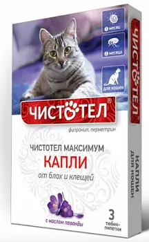 Чистотел Максимум Капли противопаразитарные об блох и клещей для кошек, 1 мл*3 пипетки Чистотел Максимум Капли противопаразитарные об блох и клещей для кошек, 1 мл*3 пипетки