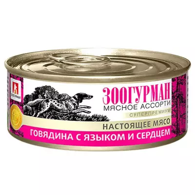 Зоогурман Мясное ассорти Консервы для собак Говядина, язык и сердце, 0,1 кг